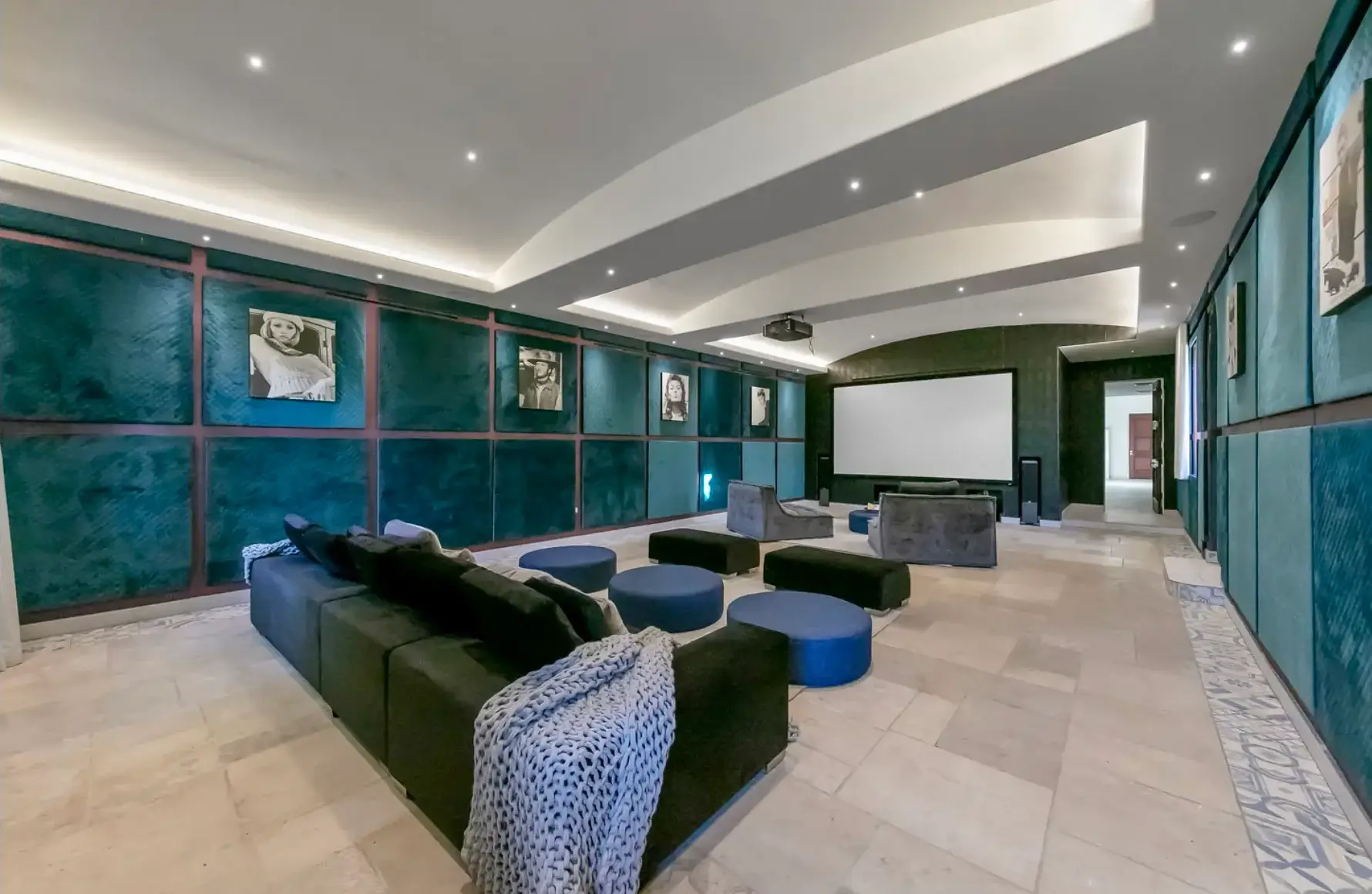 Private luxury wellness lounge with theater-style seating at a Los Angeles mental health and wellness retreat