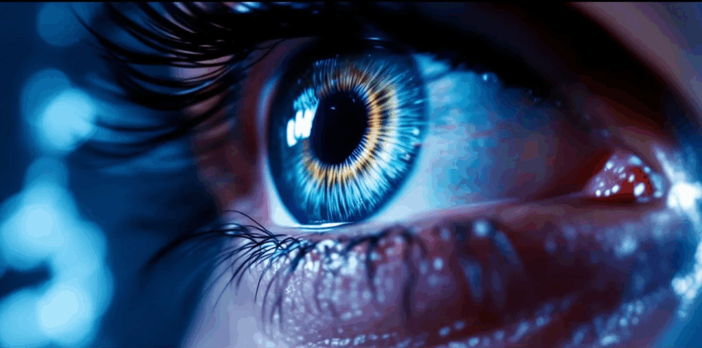 Close-up of a vibrant blue eye