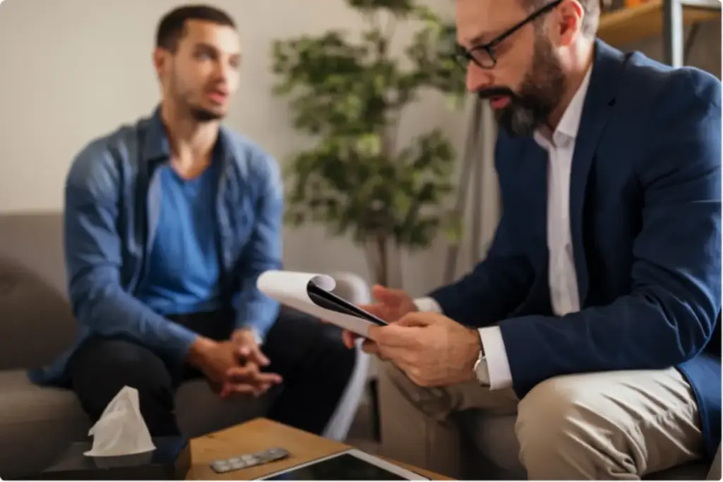 Individual receiving supportive addiction rehab therapy at a treatment center