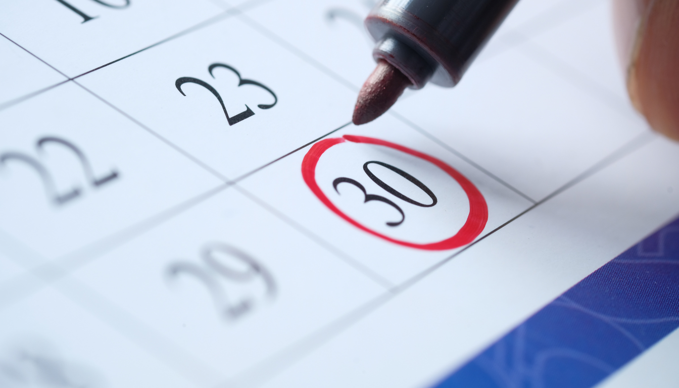 The image depicts a calendar with several dates marked off, illustrating the progression of time during the withdrawal process from Adderall. It symbolizes the journey through common withdrawal symptoms such as mood swings, sleep disturbances, and increased appetite, highlighting the importance of medical support and ongoing care during this challenging period.