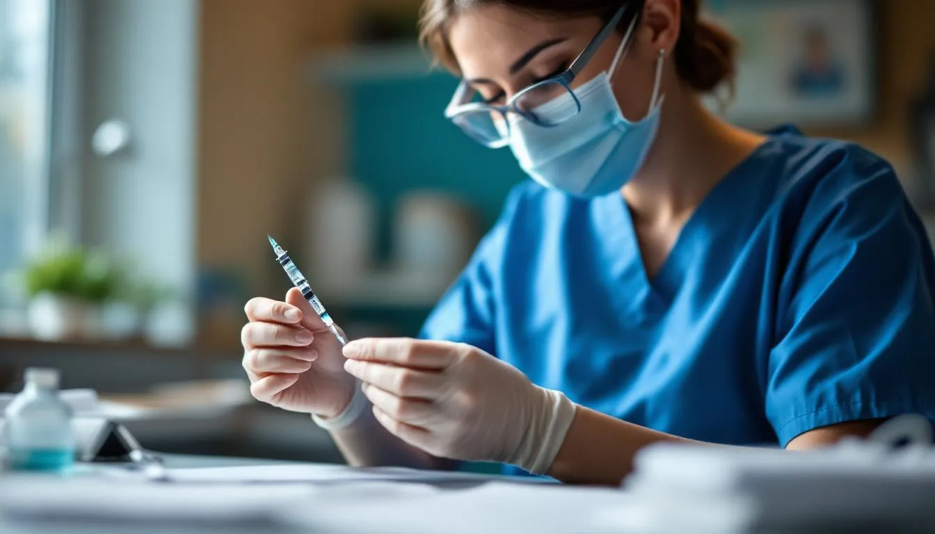 Healthcare professional preparing a Vivitrol (naltrexone) injection for addiction treatment