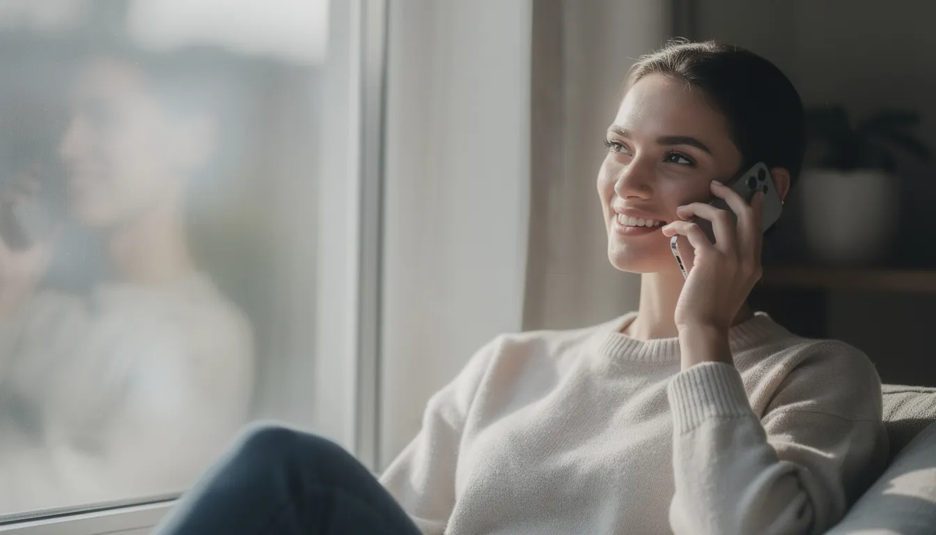 A person is making a hopeful phone call while sitting by a window bathed in soft natural light, symbolizing the first step towards mental health recovery. This scene reflects the importance of support and treatment options, such as a partial hospitalization program, for individuals facing mental health conditions.