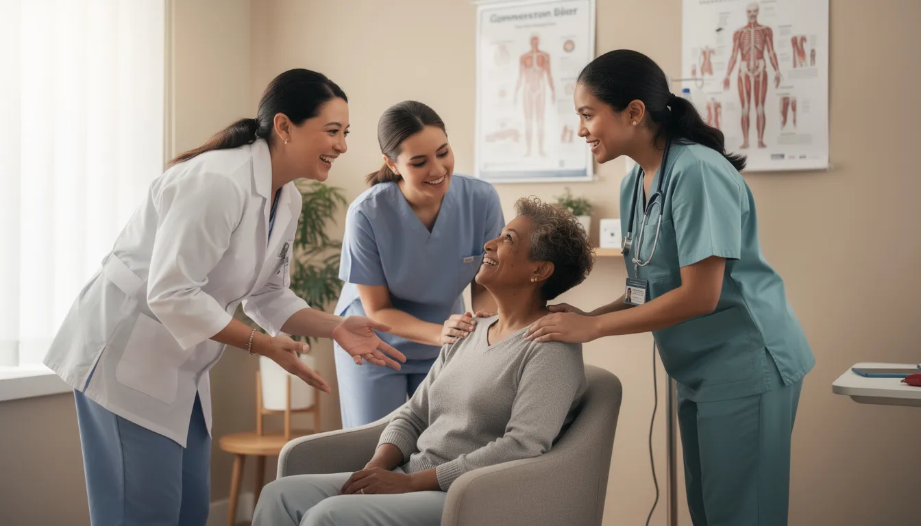 Compassionate Clinical Care Team Supporting Patient Recovery Medical professionals offering compassionate support to a patient during addiction and mental health treatment