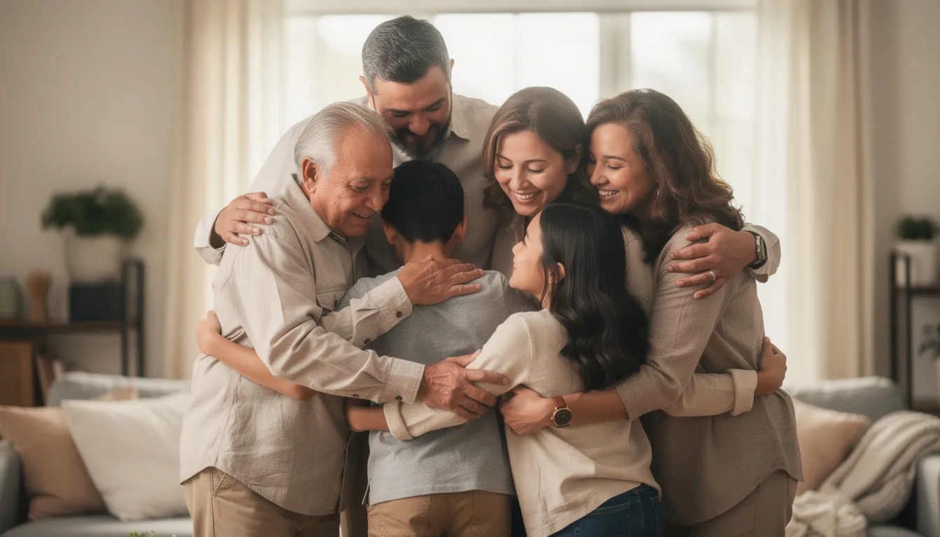 Family Support and Connection During the Recovery Journey A family shares a heartfelt embrace, conveying support and hope as they navigate the challenges of addiction and mental health issues together. This moment reflects the importance of a supportive environment in the recovery journey, often found in a luxe treatment center that offer personalized treatment plans for lasting recovery.