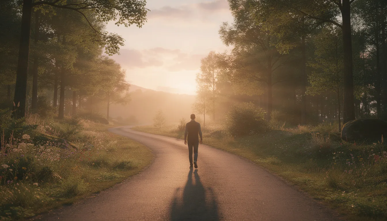 A person walks along a serene path, symbolizing their journey towards recovery and forward progress in overcoming addiction. This imagery reflects the importance of personalized care and the treatment process in addiction treatment programs, emphasizing the hope for sustained recovery and long-term sobriety.