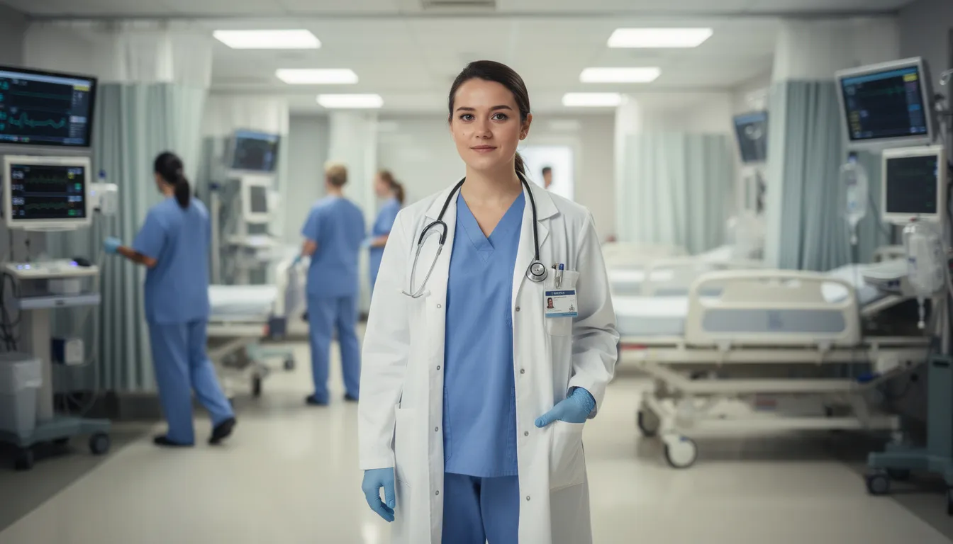 Medical professional in a hospital emergency department The image depicts a medical professional in a hospital emergency department, actively attending to a hospitalized patient who may be experiencing symptoms related to opioid overdose or respiratory depression. The healthcare provider is equipped with medical tools, emphasizing the critical role of emergency care in managing drug-related health crises, including those involving substances like xylazine and ketamine.