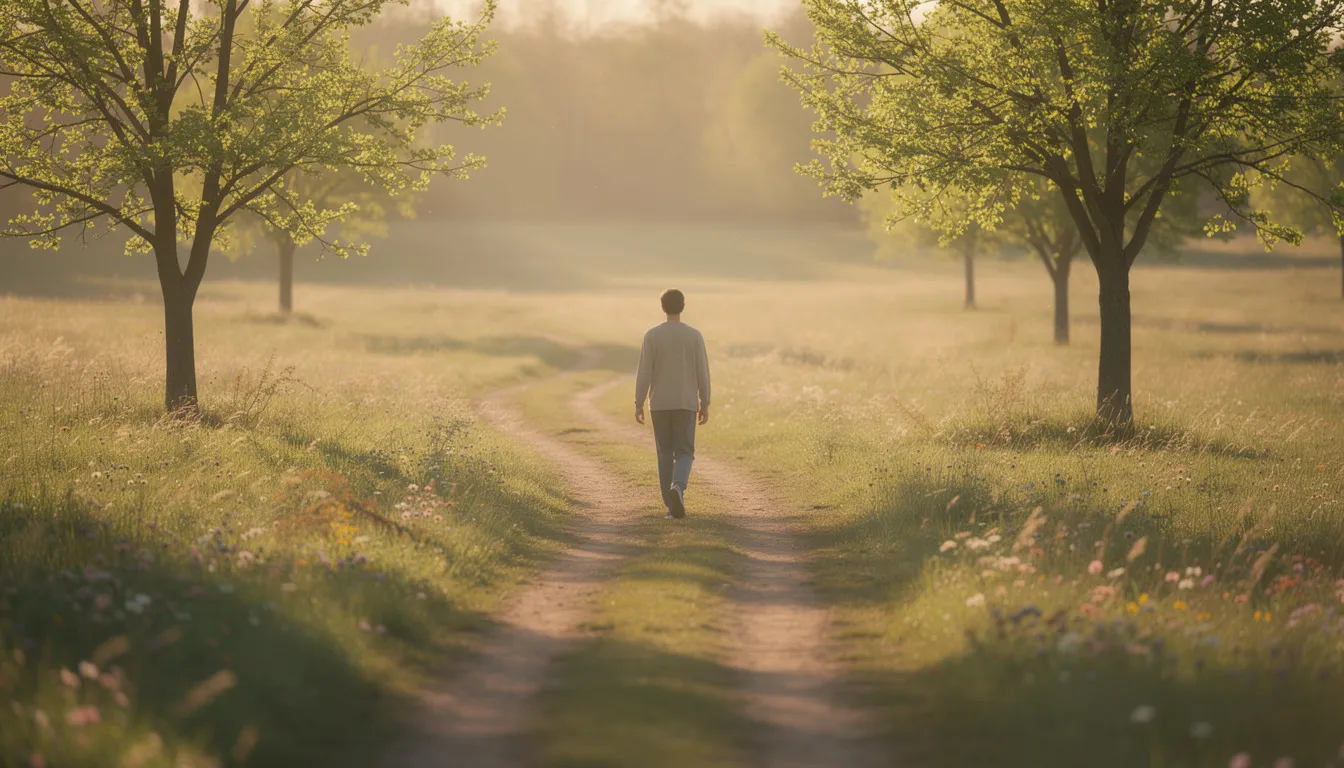 A person is walking alone on a serene path, surrounded by lush greenery, symbolizing a fresh start and the journey of recovery from addiction. This peaceful scene reflects the hope and support found in addiction treatment programs and the importance of a supportive environment in the recovery process.