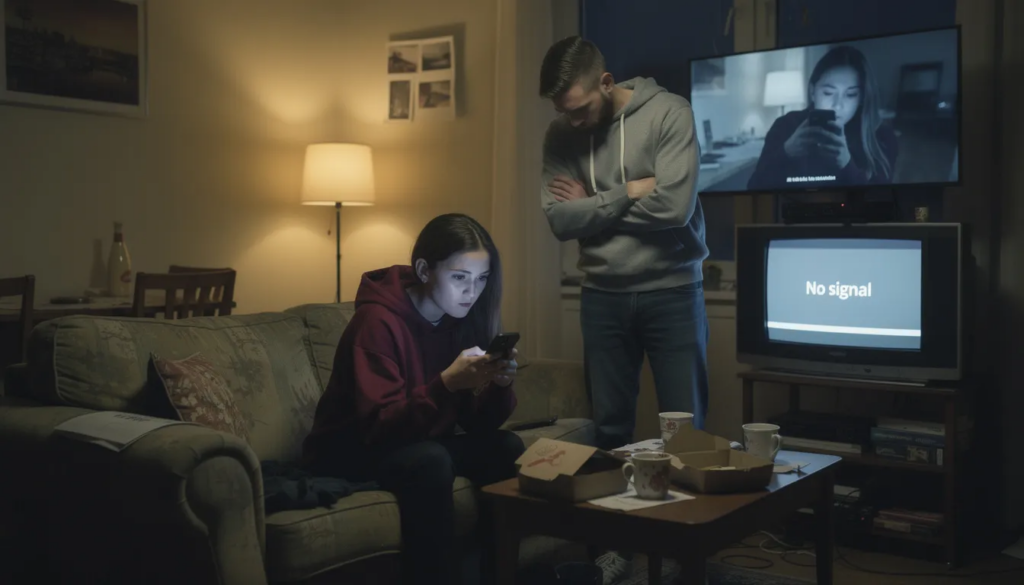 The image portrays a couple sitting on a couch, with one partner displaying signs of distress while the other appears overly attentive, illustrating the dynamics of a relationship where there is codependency with an addict. This scene highlights unhealthy relationship patterns often seen in individuals affected by addiction, where one person may enable the other's destructive behaviors, reflecting the complexities of addiction and codependency.